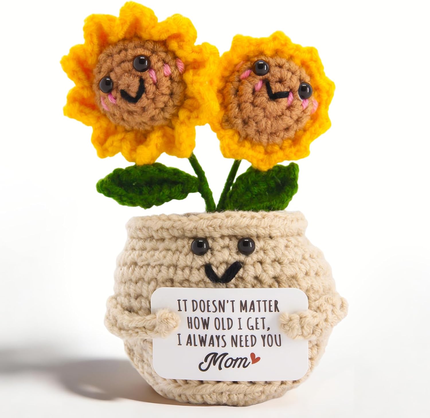 Crochet Flowers Sunflower Thank You Gifts for Women Mini Positive Desk Decor with Card (Yellow-Sunflower 1)
