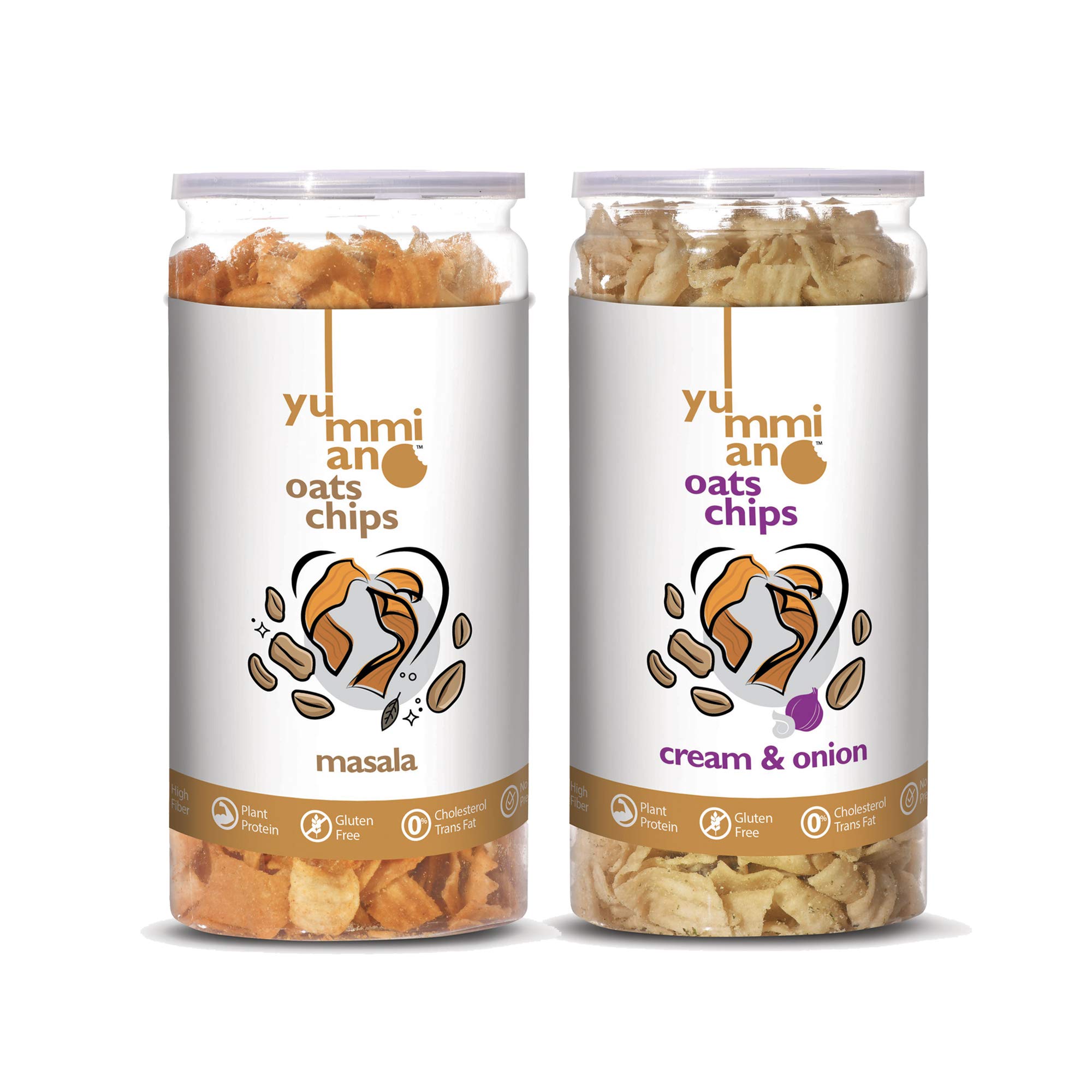 Yummiano® Oats Chips - Authentic Vacuum Cooked Oats Chips, Zero Cholesterol Healthy Snacking with High Nutrient Content, No Added Preservatives - Pack of 2 - 140g Each (Masala + Cream & Onion) (B08SL8BLZ3) Amazon Price History, Amazon Price Tracker