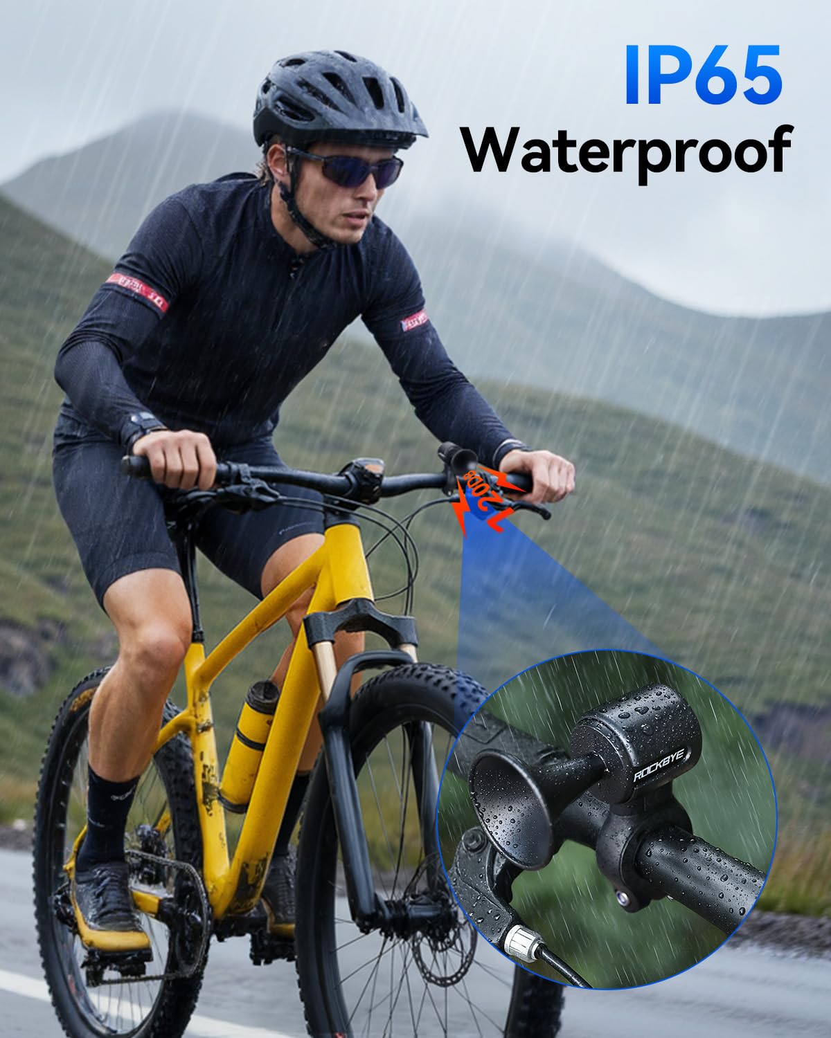 E-Bike-Hupe, 120 dB, laute Fahrradhupe für 22,2–25,5 mm runde Lenker, per USB wiederaufladbar, IP65 wasserdicht, einfache Installation für Mountainbike/E-Bike/Roller/Erwachsene