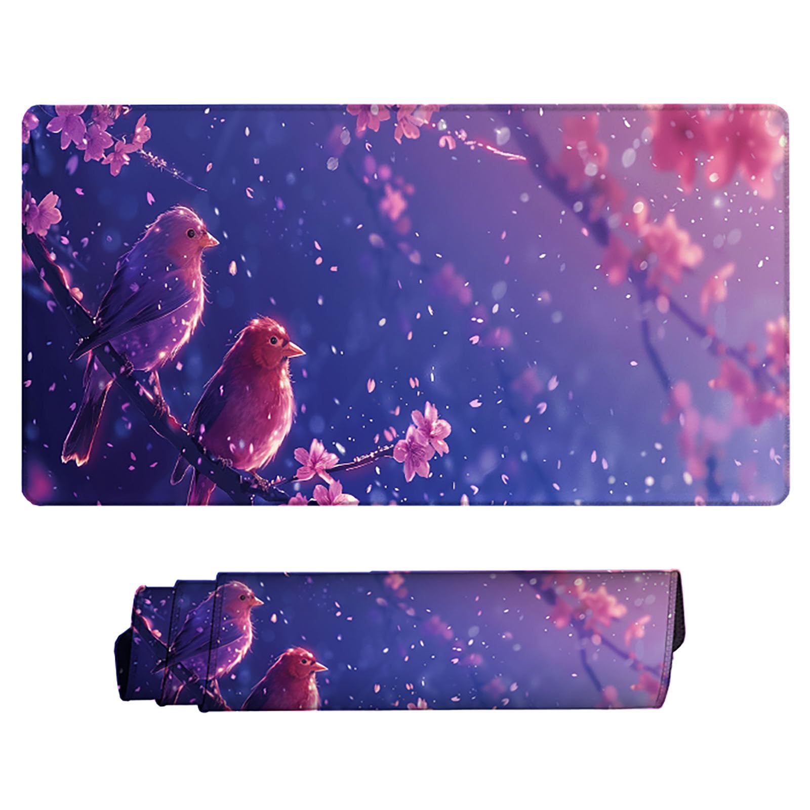 Różowa podkładka pod mysz XXL, podkładka na biurko, 1200 x 600 cm, szyte krawędzie, podkładka pod mysz, gumowa podstawa, ptak, podkładka pod mysz, stabilna przyczepność na gładkich