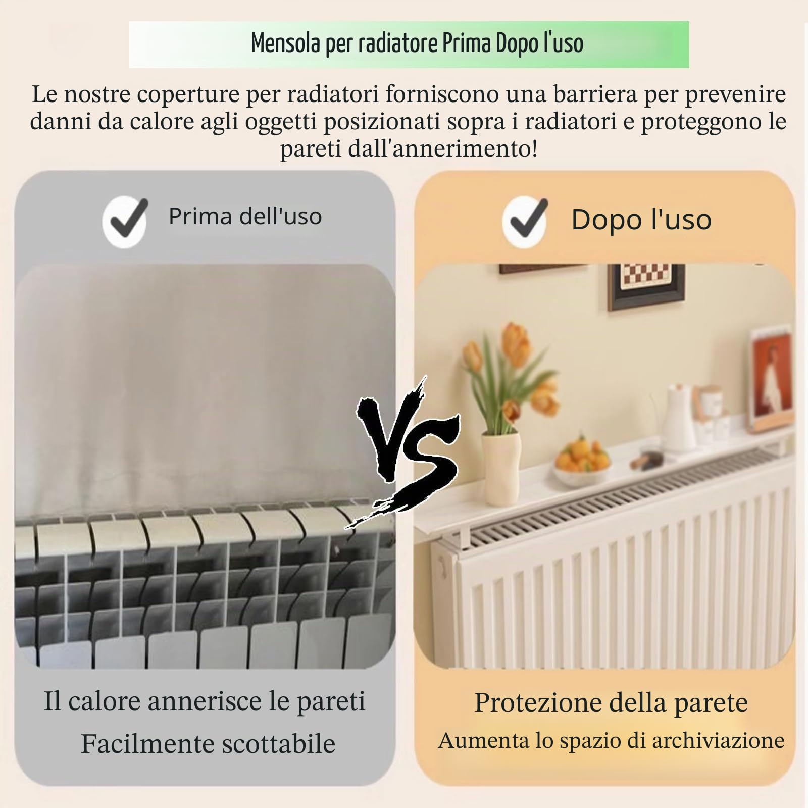 Mensola Del Radiatore Mensola Termosifone Copri radiatore superiore 200 180 160 140 120 CM, mensola rustica stretta sospesa in legno bianco sopra il radiatore, mensola per radiatore senza foratura con