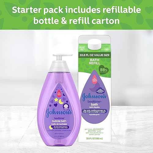 Miniatura 2 de Johnson's Baby Kit de inicio de baño relajante para dormir, baño de bebé lavanda nocturna, 27.01 onzas líquidas y paquete de repuesto de tamaño de