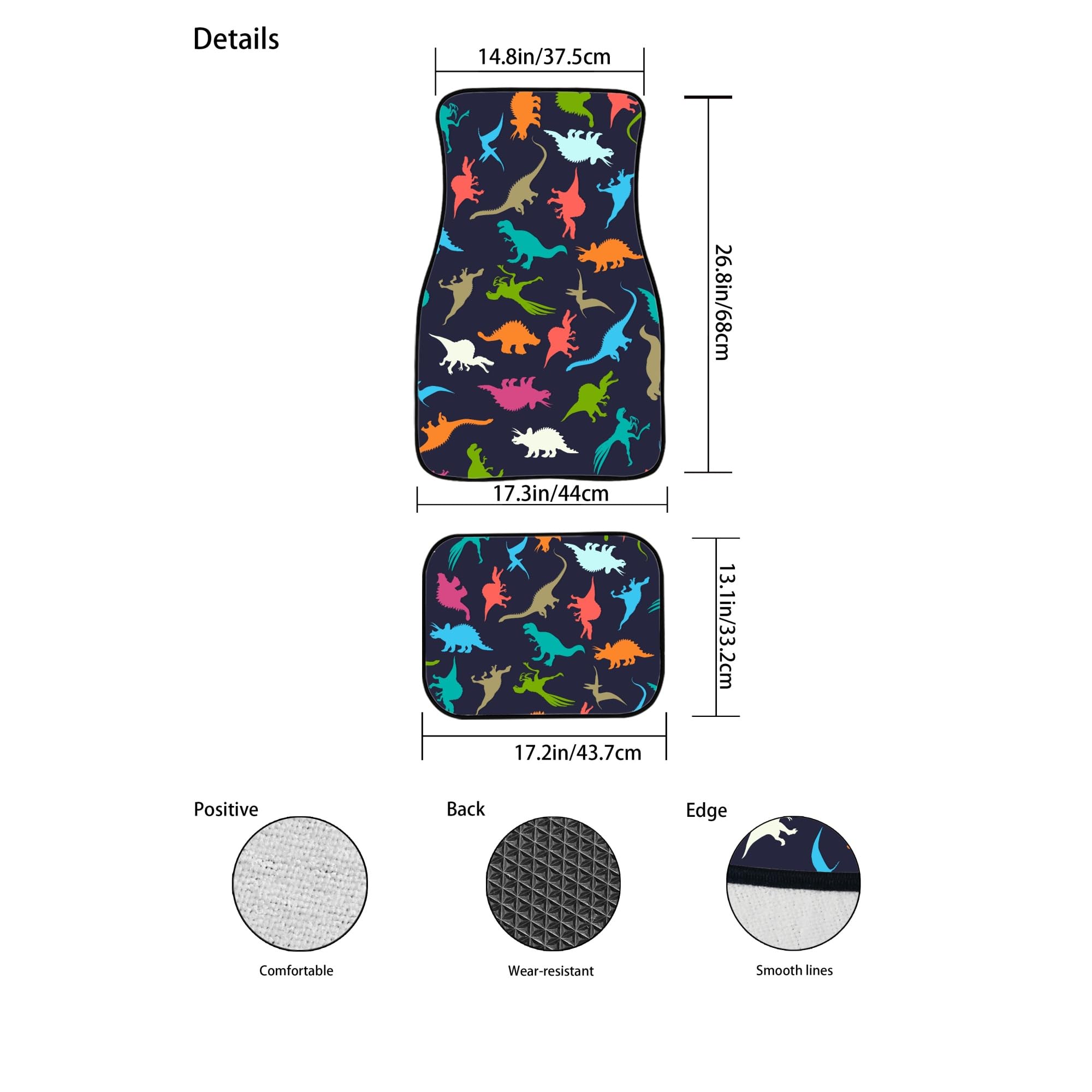 YINGQIGUAN Cartoon Dinosaur Car Floor Mats Carpet Universal Colorful Dinosaur Silhouettes Doodles Illustration Floor Mats for Cars Vehicle — view 7