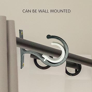 4 Pack Curtain Pole Brackets for 25mm-28mm Heavy Duty Black Curtain Rods - Dual Use Wall and Ceiling Mounts with Screws, Sturdy Curtain Rail Holders