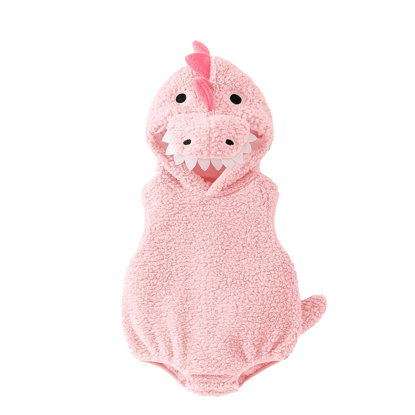 AliveBabe Baby Boy Girl Halloween Dinosaur Costume Plush Sleeveless Hood Romper Party Funny Clothes (Pink, 12-18 Months)