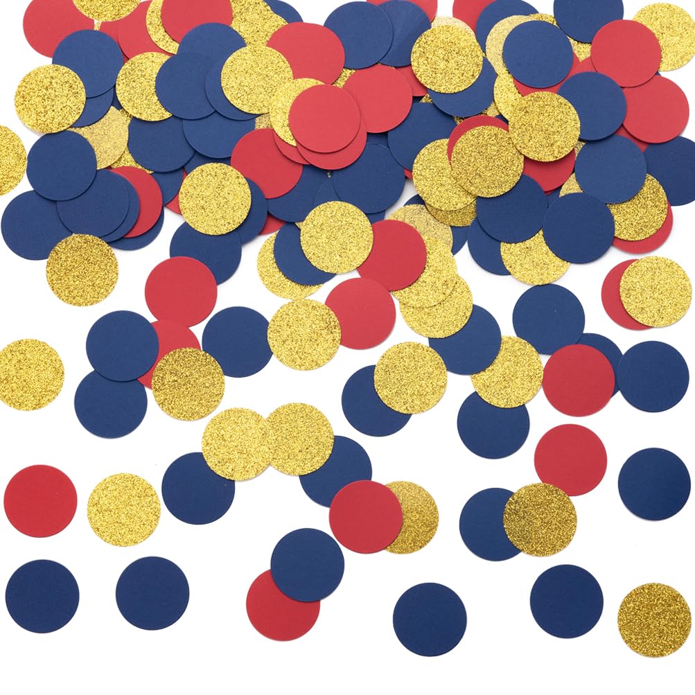 Gold Blue and Red Confetti Table Decoration for 4th July Graduation Birthday Theme Party,1.2 inch in Diameter,200 Counts