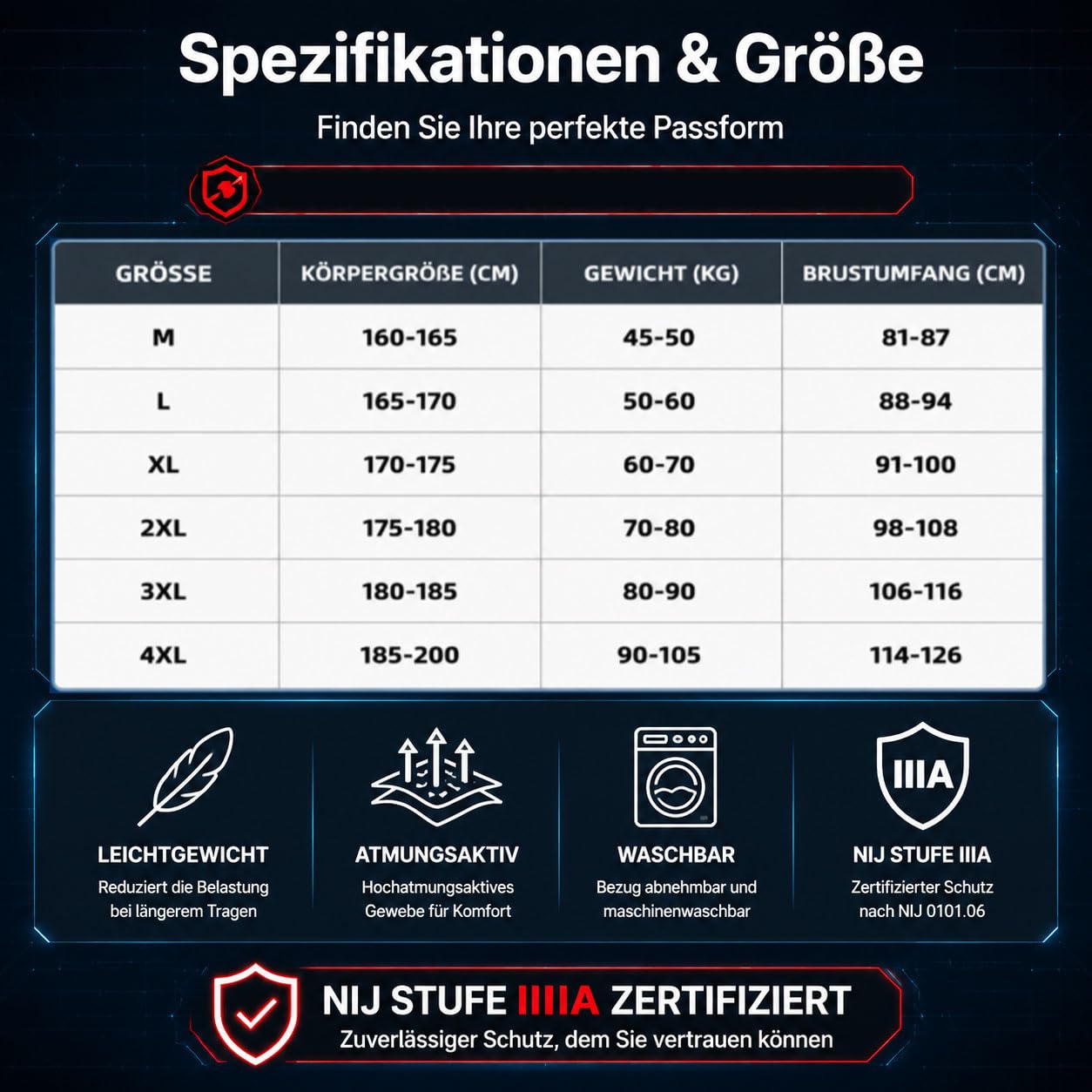 Kugelsichere Weste Level IIIA – Leichtes, Verdecktes Schusssichere Weste mit UHMW-PE Einsätzen, Schutz Vorne & Hinten,Schwarz,XL