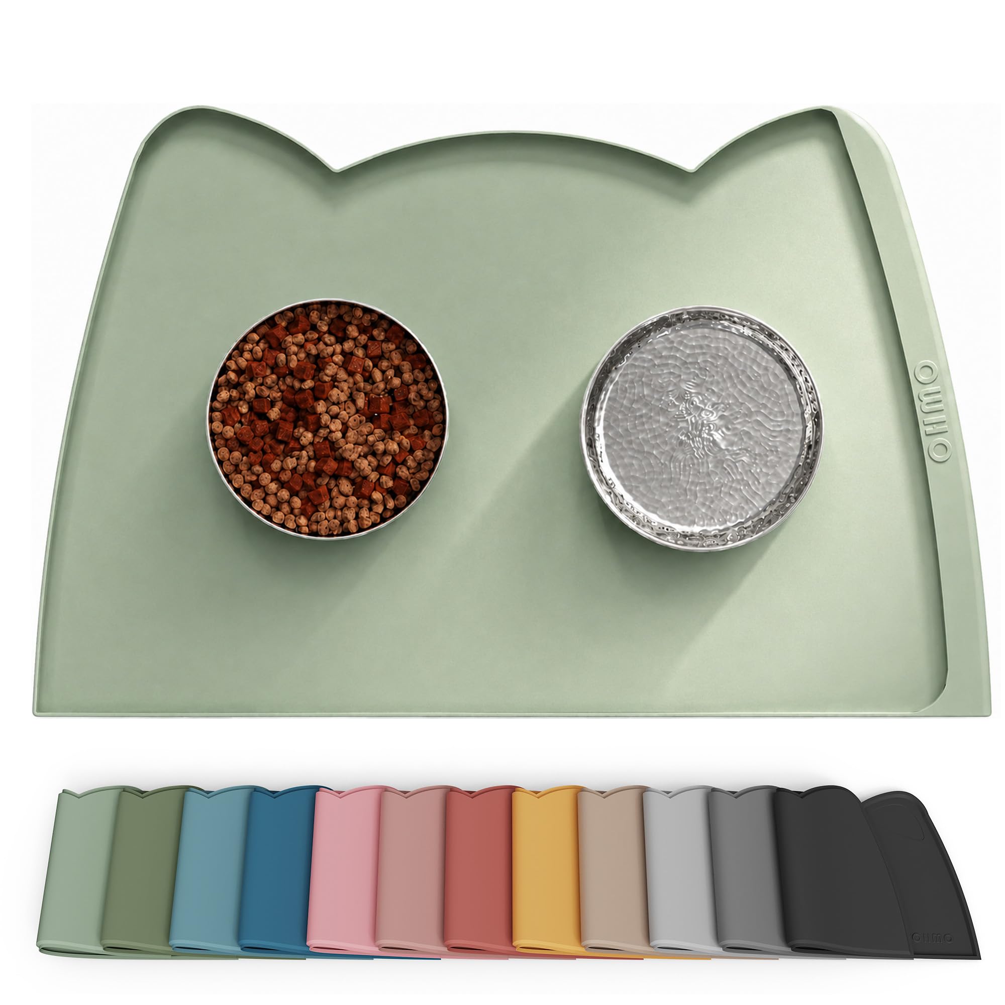 OHMO Silicone Cat Food Mat with Side Pocket, 60x38cm, Sage Green