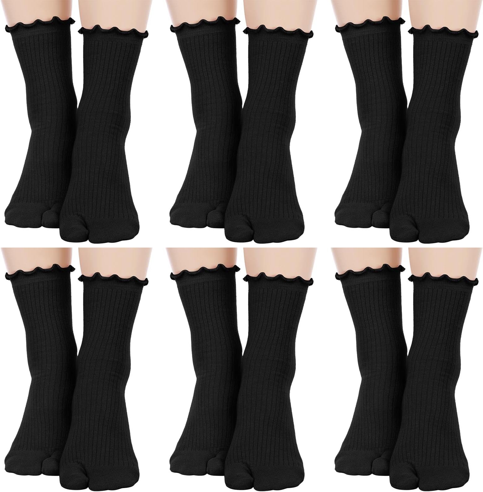 Bencailor 6 Pairs Tabi Split Toe Socks Ruffle Frilly Tabi Socks Elastic Cotton Sandal Socks for Men Women