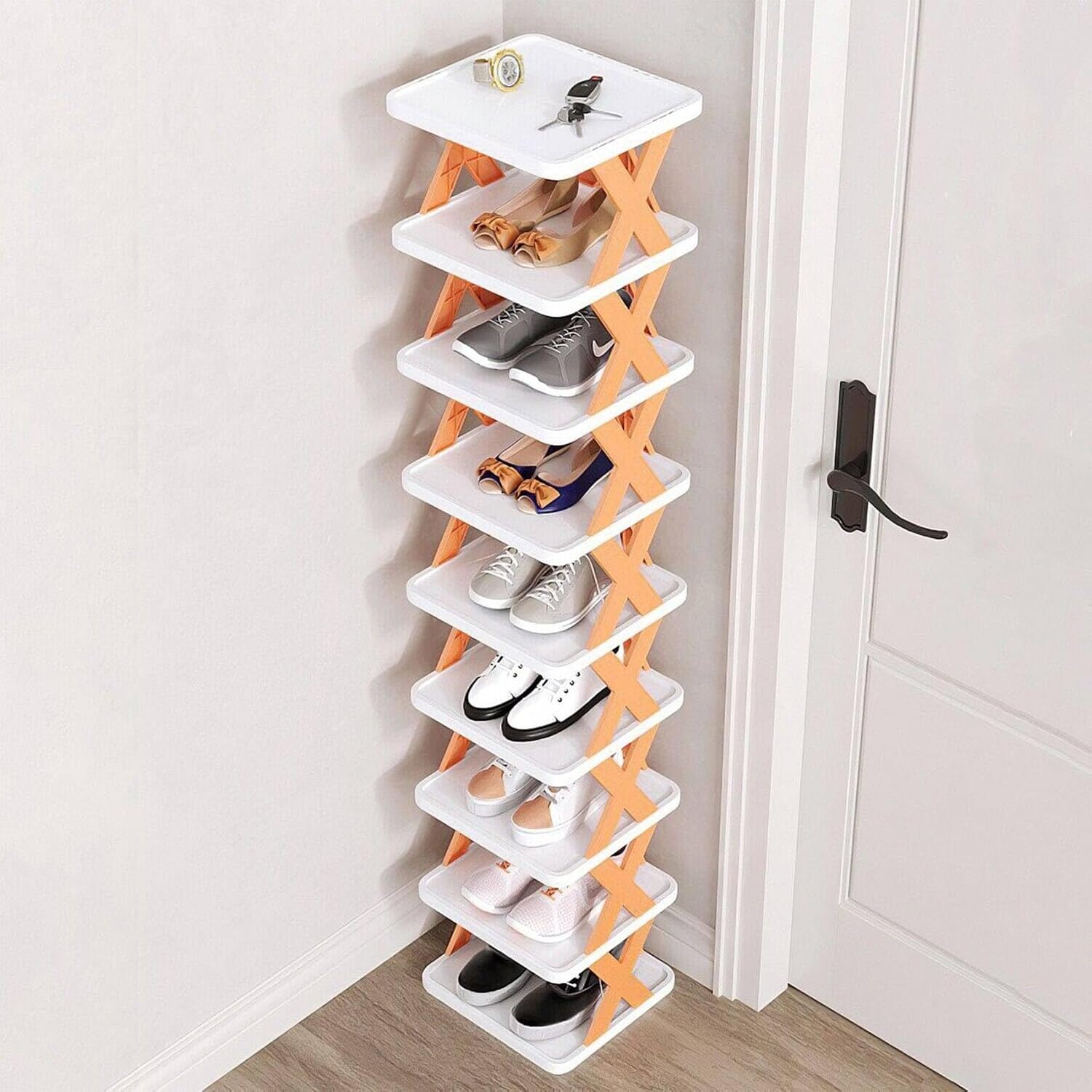 Kichvoe 9tiers Tall Shoe Rack Organizer Stackable Freestanding Shoe Storage for Entryway Moisture-Resistant Design Easy Assembly Space-Saving