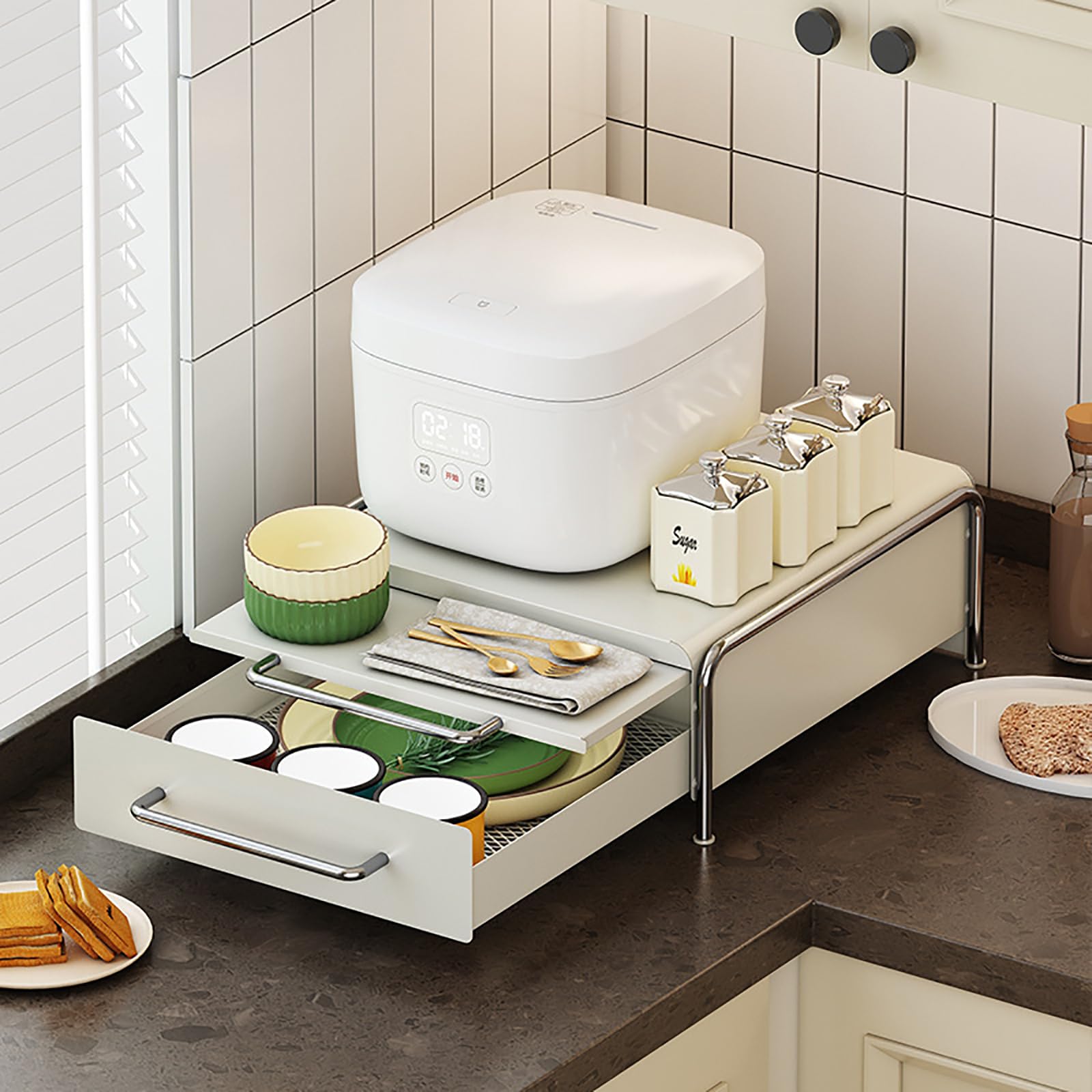 Amazon.co.jp: Poxvalzor 【レンジ下スライドテーブル+引き出し