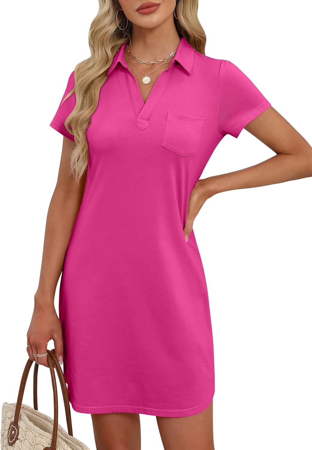 ANRABESS Womens T Shirt Dresses Summer 2026 Casual Short Sleeve V Neck Mini Shift Dress Spring Trendy Beach Vacation Clothes