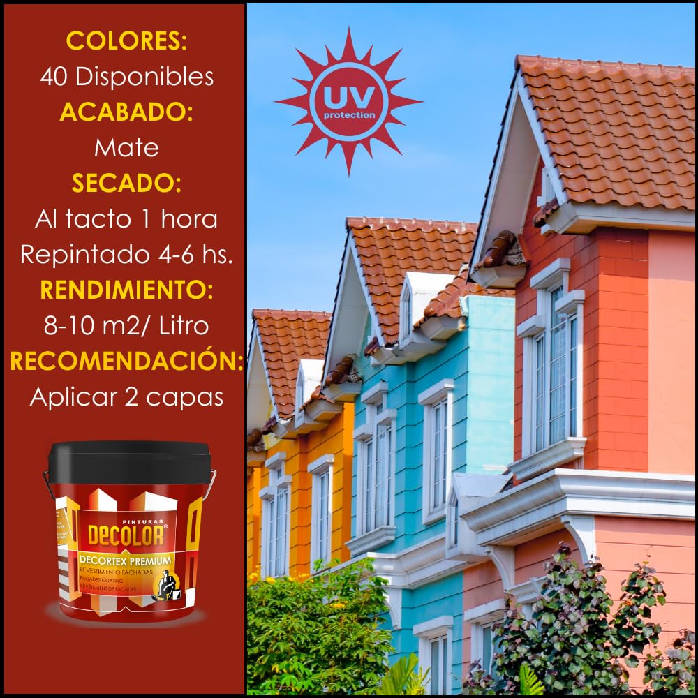 PINTURAS DECOLOR DECORTEX LISO PREMIUM - Pintura revestimiento impermeabilizante para fachadas. (4 litros). DAKAR.