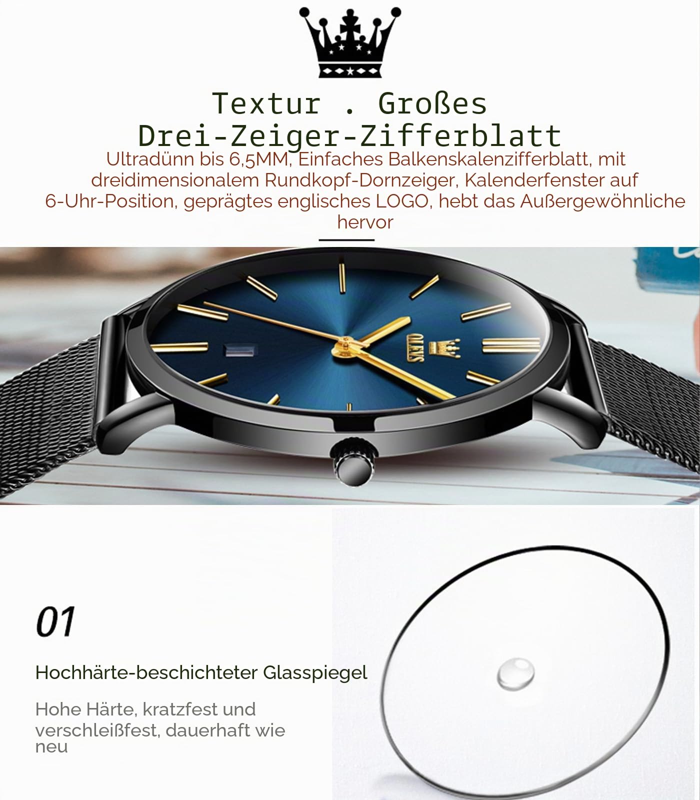 OLEVS Paar Paar Quarz-Uhren, leuchtender Kalender, Datumsfenster, 3 ATM wasserdicht, lässig, Edelstahl, für Sie und Ihn, Armbanduhr für Männer, Frauen, Liebhaber, Hochzeit, romantisch, G5869-schwarz