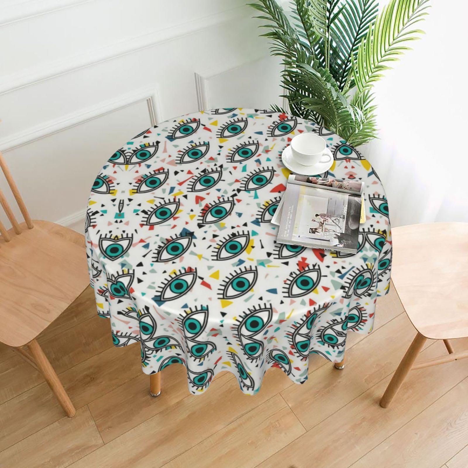 YYHWHJDE Eyes Prints 60in Round Decorative Tablecloth – High-Grade Polyester Throw for Stylish Dining & Event Table Protection