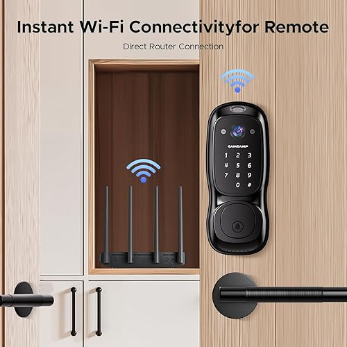 Miniatura 9 de Camcamp Cerradura de puerta inteligente, cerradura de puerta de entrada sin llave con cámara y timbre, cerradura inteligente Wi-Fi integrada para