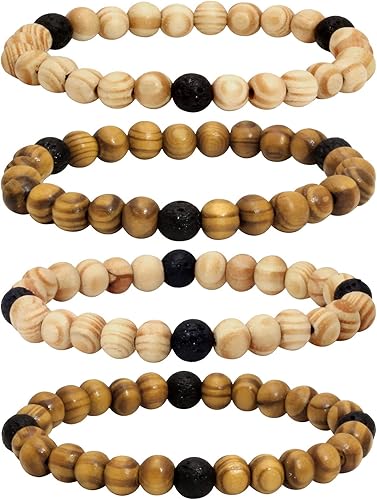 Milakoo 4 pulseras difusoras de aceite esencial con cuentas de piedra de lava para hombres y mujeres