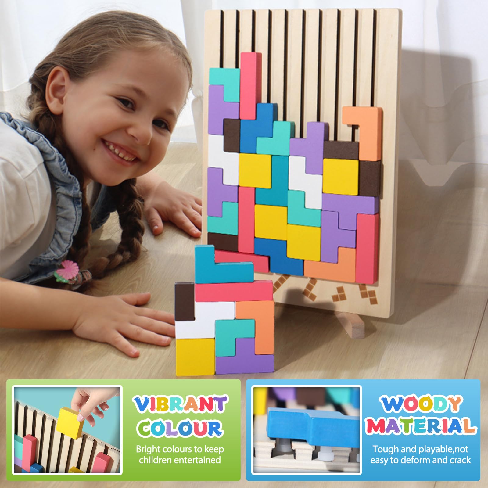 Tetris De Madera Y Bloques Transparentes – Juguete Montessori Educativo Para Niños De 3 A 6 Años