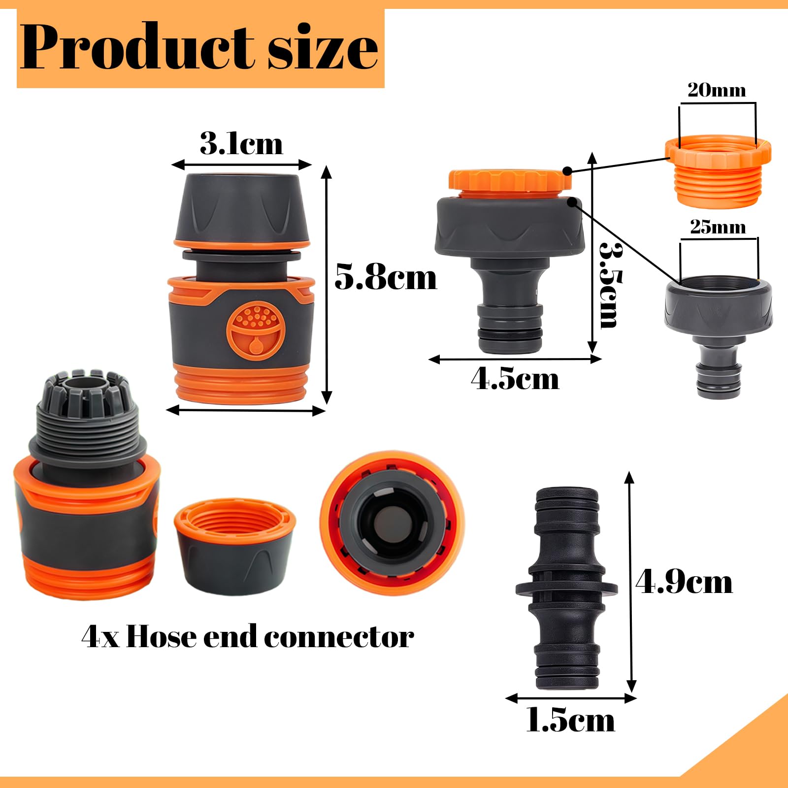10PCS Garden Hose Connectors Set Quick Connect Hose Fittings with 2 in 1 Tap Adapter (1/2" & 3/4") Double Male Connector - Image 2