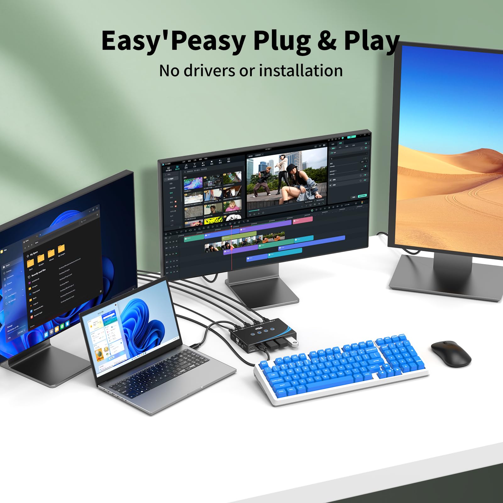 eKL USB 3.0 Switch 4 Computer Sharing USB Peripheriegeräte, 4 Port USB Switcher Sharing Mouse Keyboard Scanner Printer, with 3.5mm Headset Jack Audio Out, Includes 4 USB 3.0 Cables and Remote