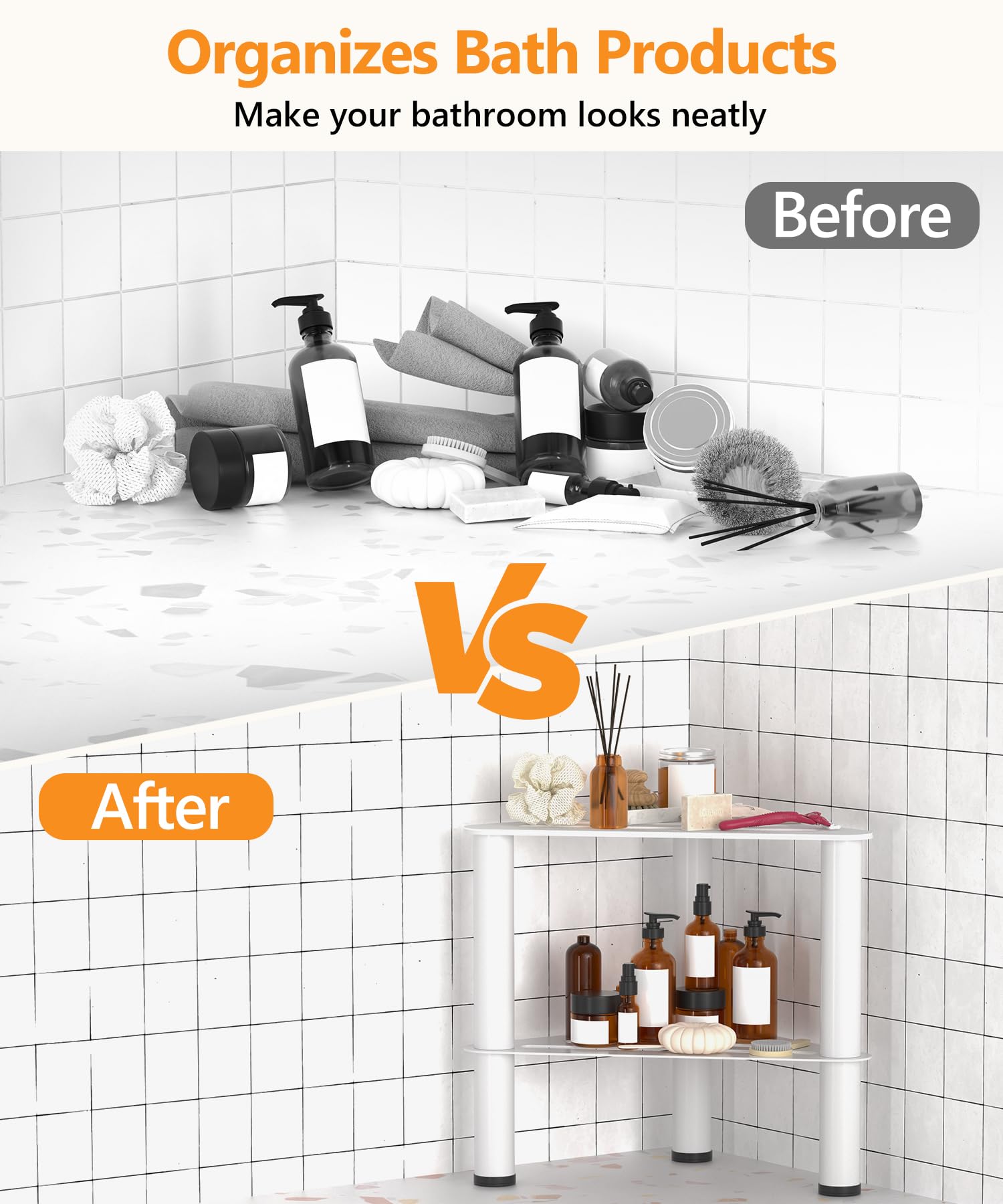 Taburete esquinero de ducha para afeitarse las piernas, 2 niveles, resistente al óxido con almacenamiento | Banco de pie de ducha antideslizante e impermeable, color blanco, de metal, pequeño escalón de spa para ducha interior