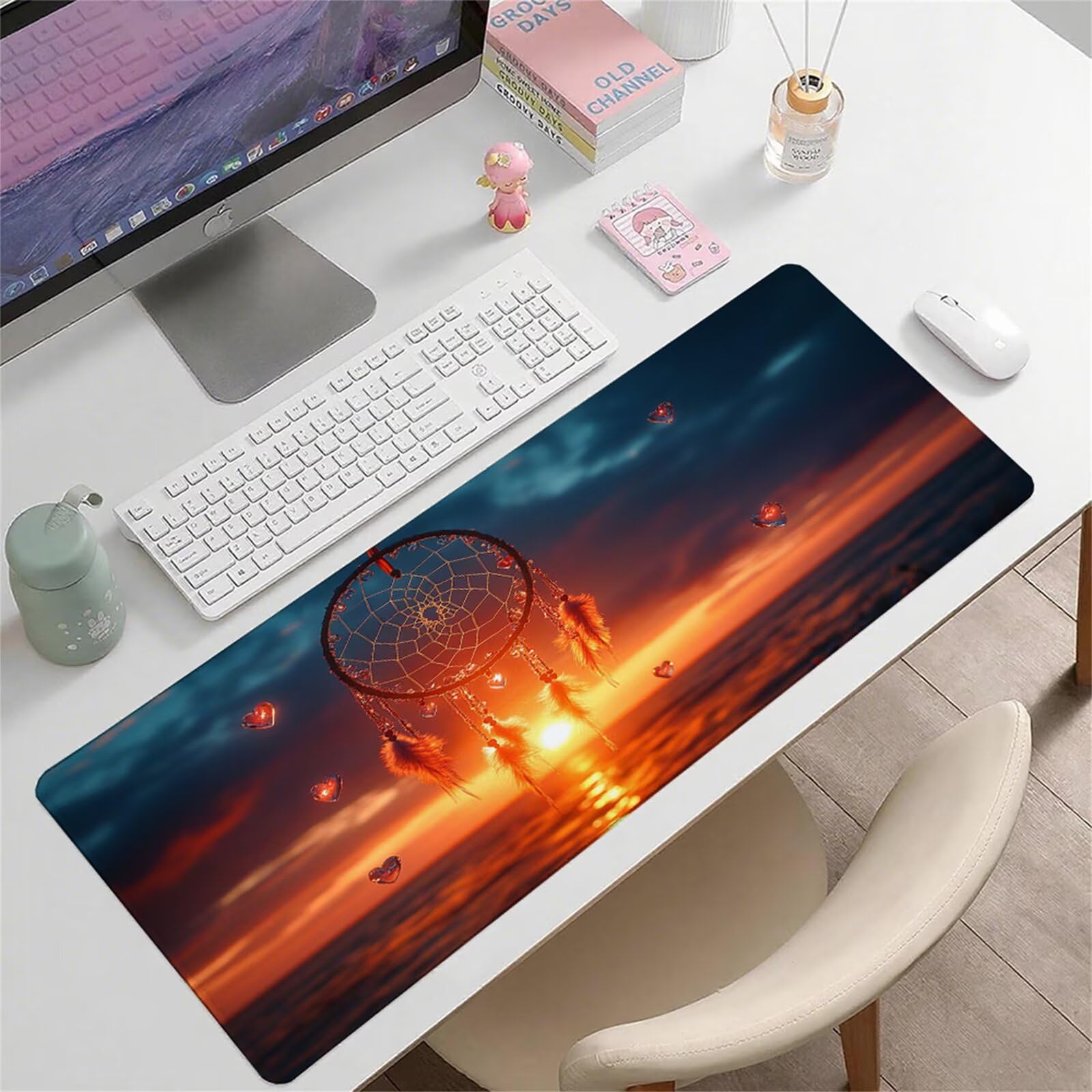 Czarna podkładka pod mysz XXL 1200 x 600 x 3 mm łapacz snów pod ręką akcesoria na biurko antypoślizgowa gumowa podstawa i zszyte krawędzie podkładka pod mysz dla graczy do dekoracji biura biurowego