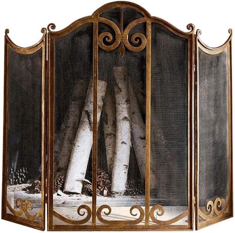 Fireplace Screen Large Classic Fireplace Screen 3 Panels Freestanding Folding Fire Guard Mesh with Decorative Scrolls