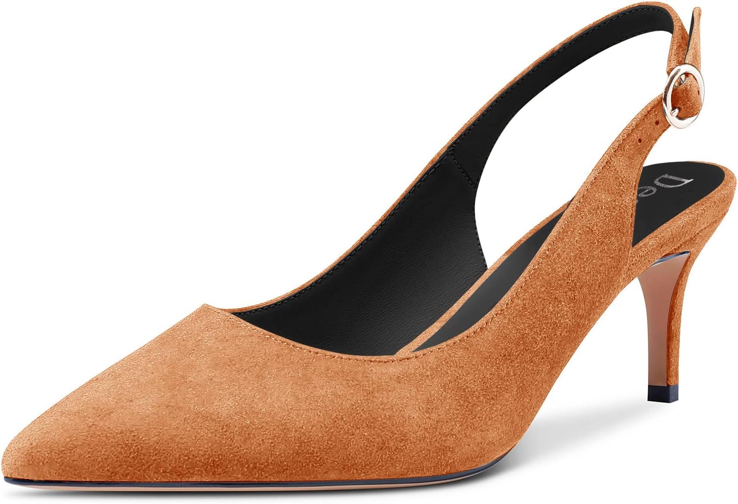 DearOnly Womens Pumps Pointed Toe Slingback Low Kitten Heel Suede Dress Shoes Cute 2.5 Inch