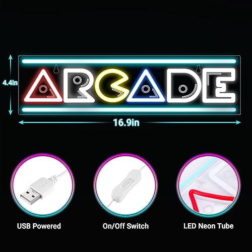 Miniatura 3 de Kavaas Letrero de neón de arcade, letreros de arcade grabados en 3D para decoración de sala de arcade, letrero de neón retro para dormitorio de