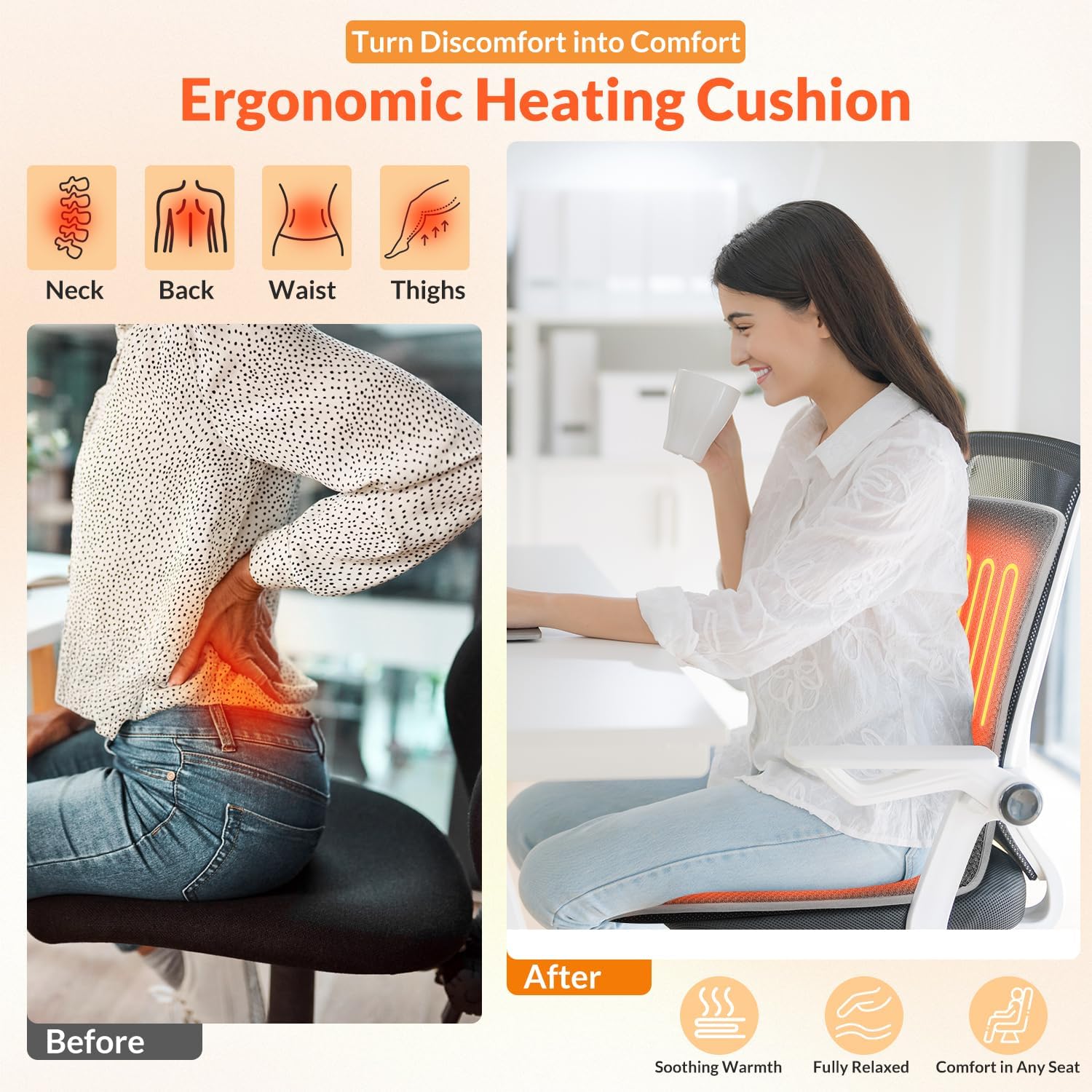 Heated Cushion for Office Chair & Home, 9 Levels & 3 Timer Fast Heating Pad for Back and Hips, Home Office Desk Chair Warmer, Gift for Men and Women(Mesh)