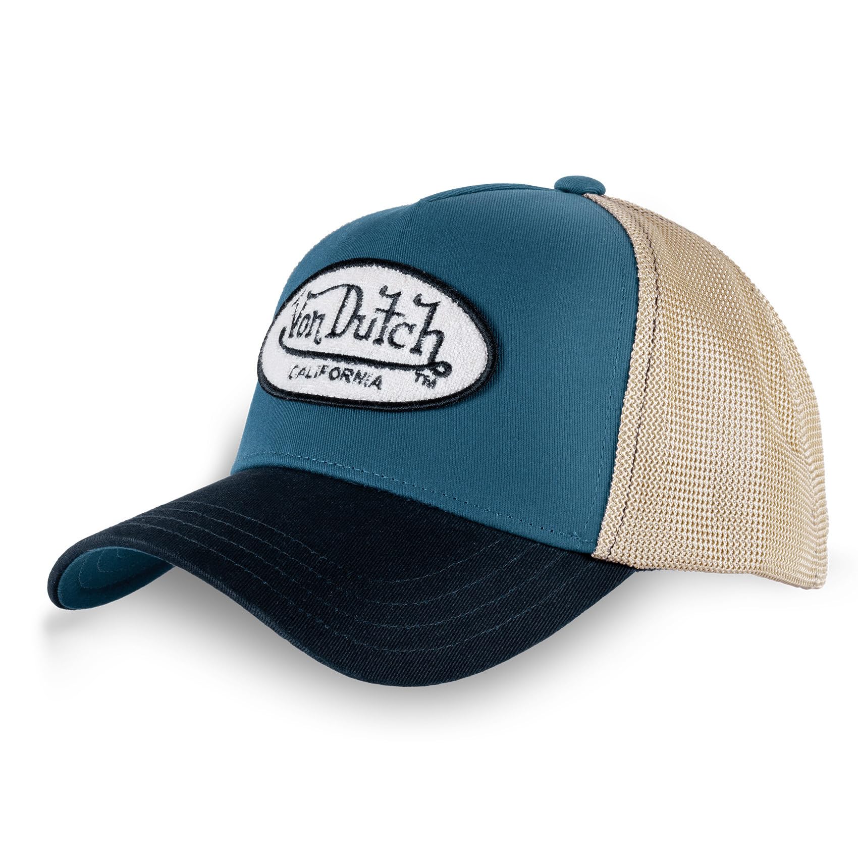 Von Dutch Men's & Women's Cap, Trucker Hat Terry, Adjustable with Snapback, Navy/Beige/Black, One Size