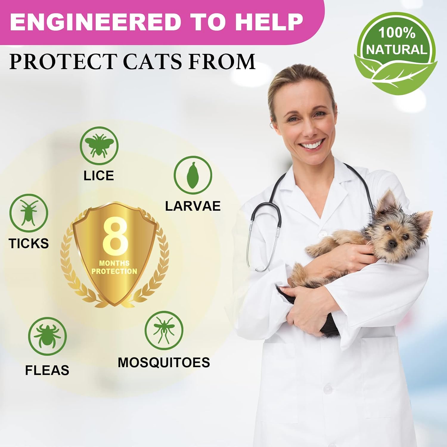 Collare Antiparassitario per Cani, Collare Antipulci Cane, Trattamento Collare Cane Antiparassitario Regolabile 8 Mesi di Protezione Naturale Antipulci per Cuccioli Cani di Grossa Taglia Rosa Rosa-1pz - Immagine 5