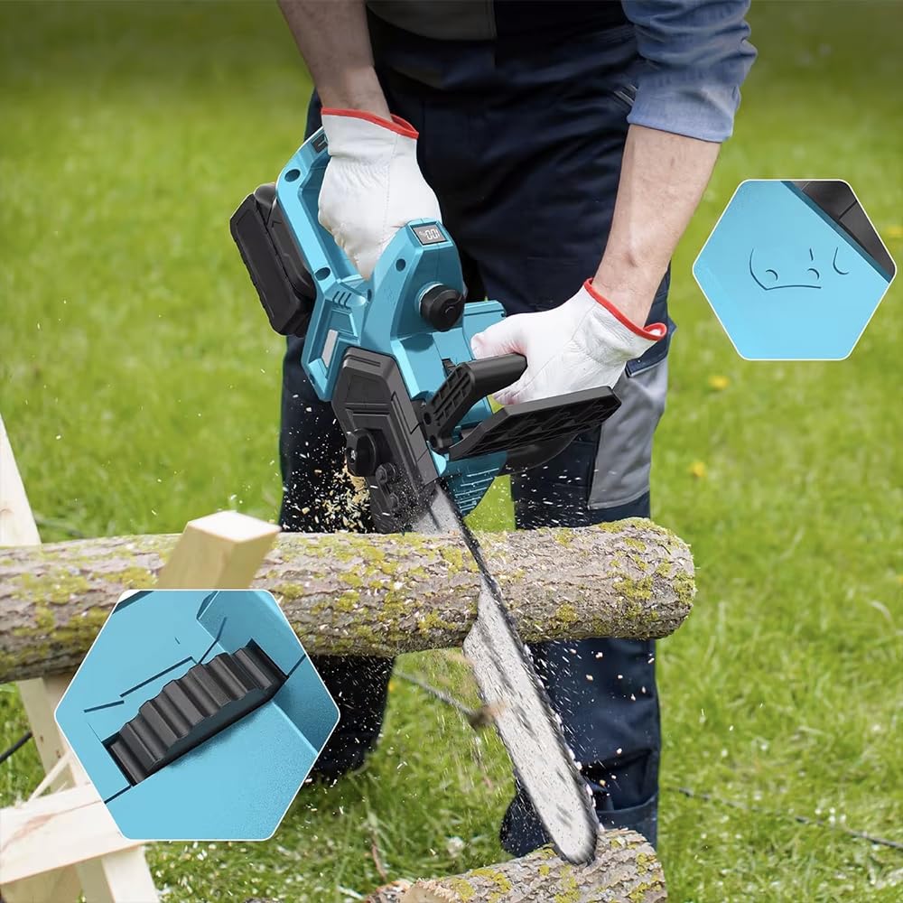Motosega Elettrica a Batteria con Barra da 12 Pollici, 2 Batterie Ricaricabili, Lubrificazione Automatica, Valigetta – Potatura e Taglio Legno Ideale per Potatura e Giardinaggio
