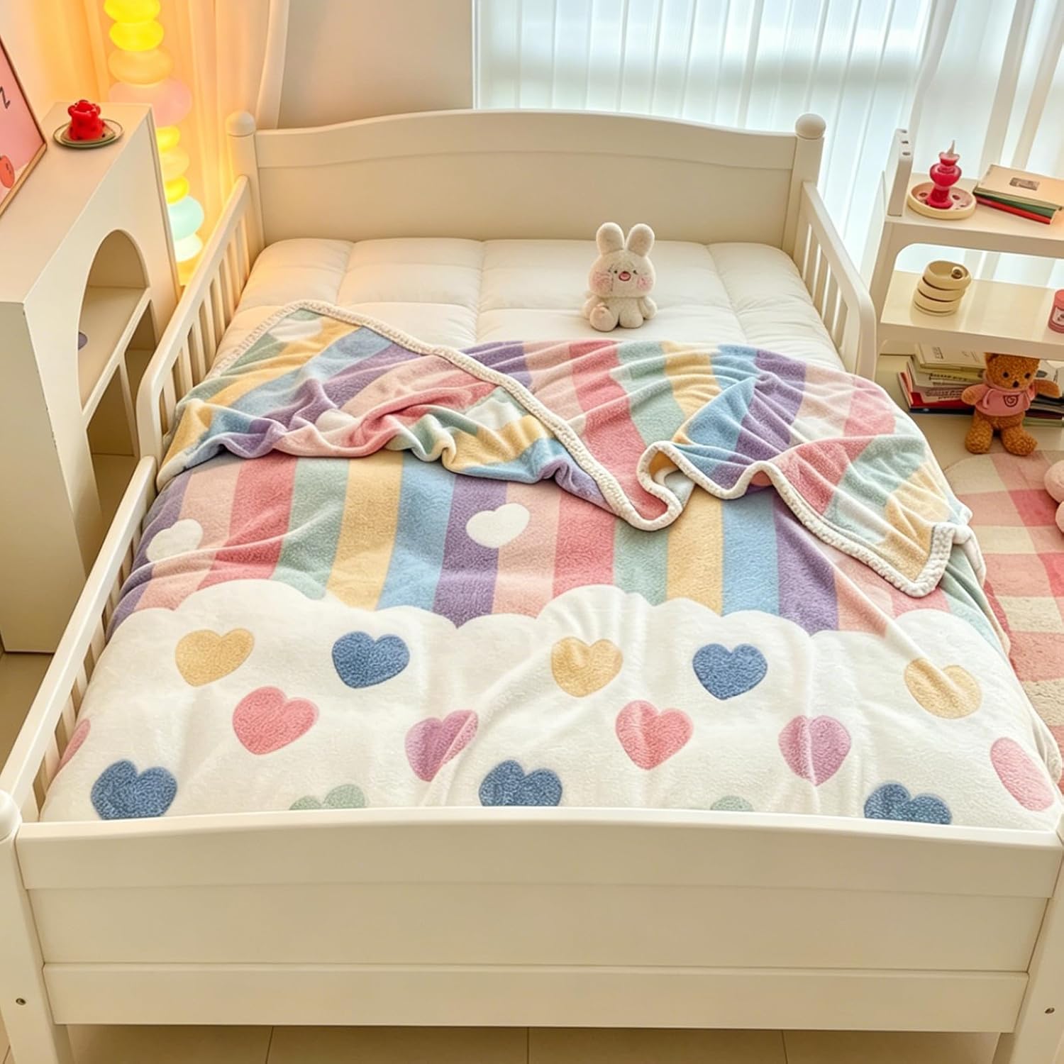 MorroMorn Baby Blankets for Girls, Fluffy Fleece Throw Blankets for Bed Infant Toddler Newborn Essentials - Ultra Soft Cozy Receiving Blankets for Crib Stroller (Rainbow Love, Toddler 40x50 inches)