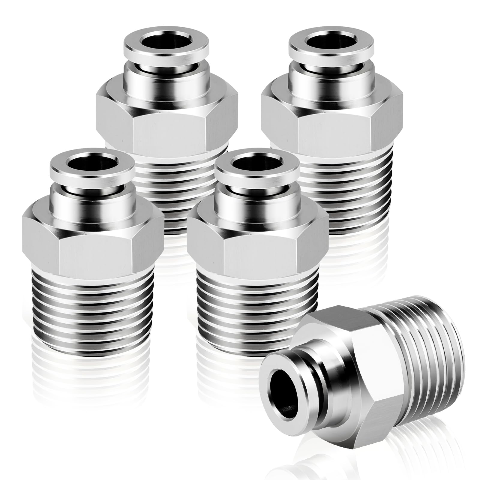 TAILONZ PNEUMATIC 304 stal nierdzewna męska prosta rura 4 mm OD x 1/4 BSP złączki wtykowe PC4-02 (5 szt.)