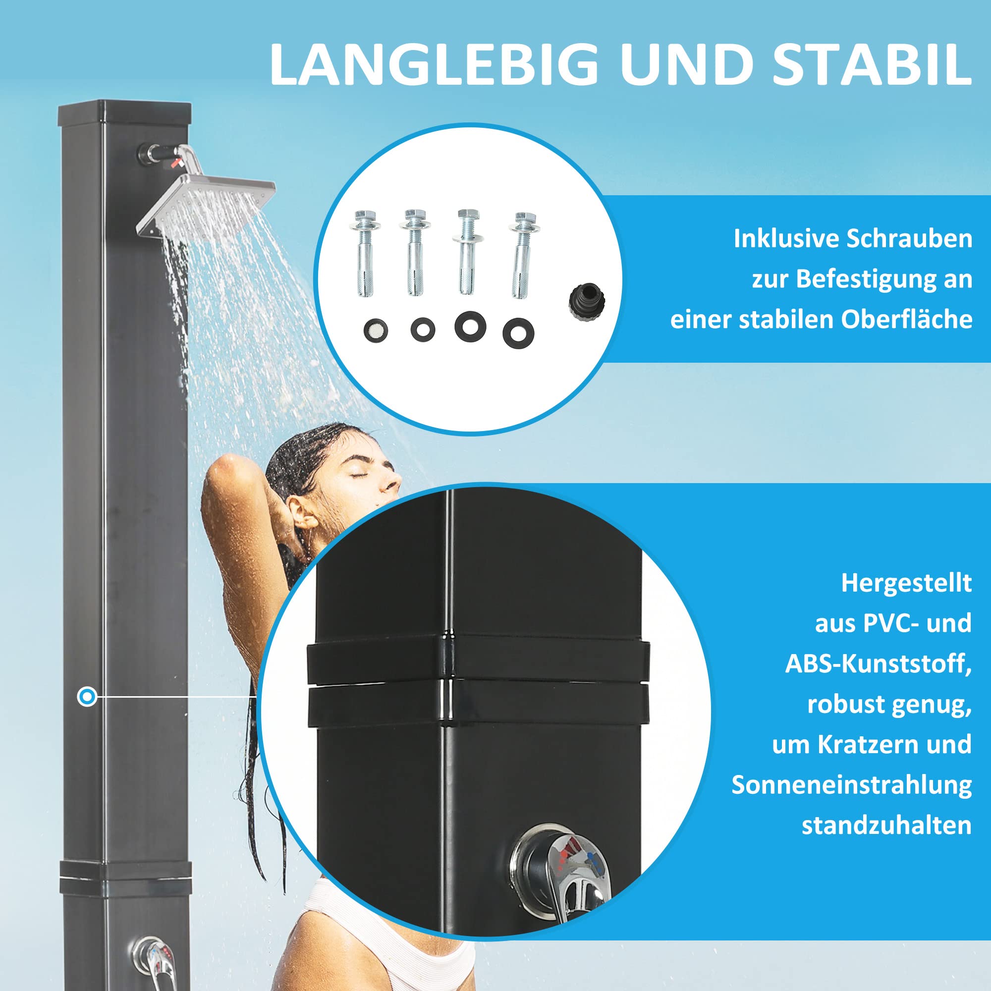 Outsunny Solardusche 40 Liter Solar Gartendusche mit Wasserhahn Duschkopf, bis 60 °C, Aussendusche ohne Stromanschluss Pooldusche Campingdusche Regendusche warmes Wasser
