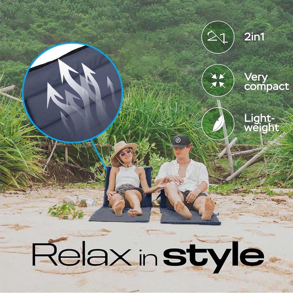 Strandmatte Mit Rückenlehne Verstellbar,Tragbare Liege Strand Mit Tragetasche,Liege Mit Rückenlehne Faltbare,Strandliege Klappbar,Sonnenmatte,Sitzliege,Sonnenliege