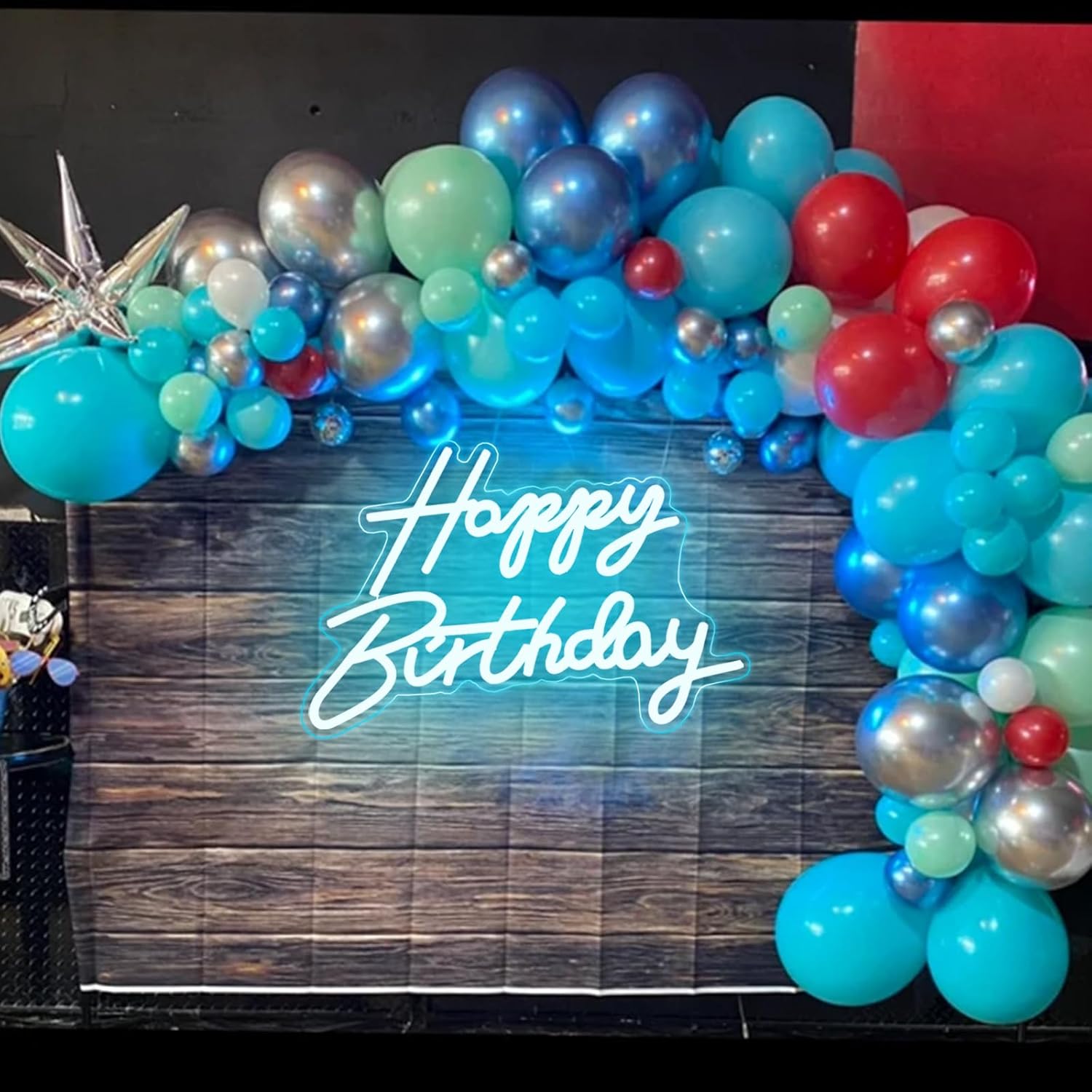 LED Neon Happy Birthday Sign Night Light Birthday Party Decorations Ice Blue USB Operated Decorative for Backdrop Party Bedroom Wall Décor 5v