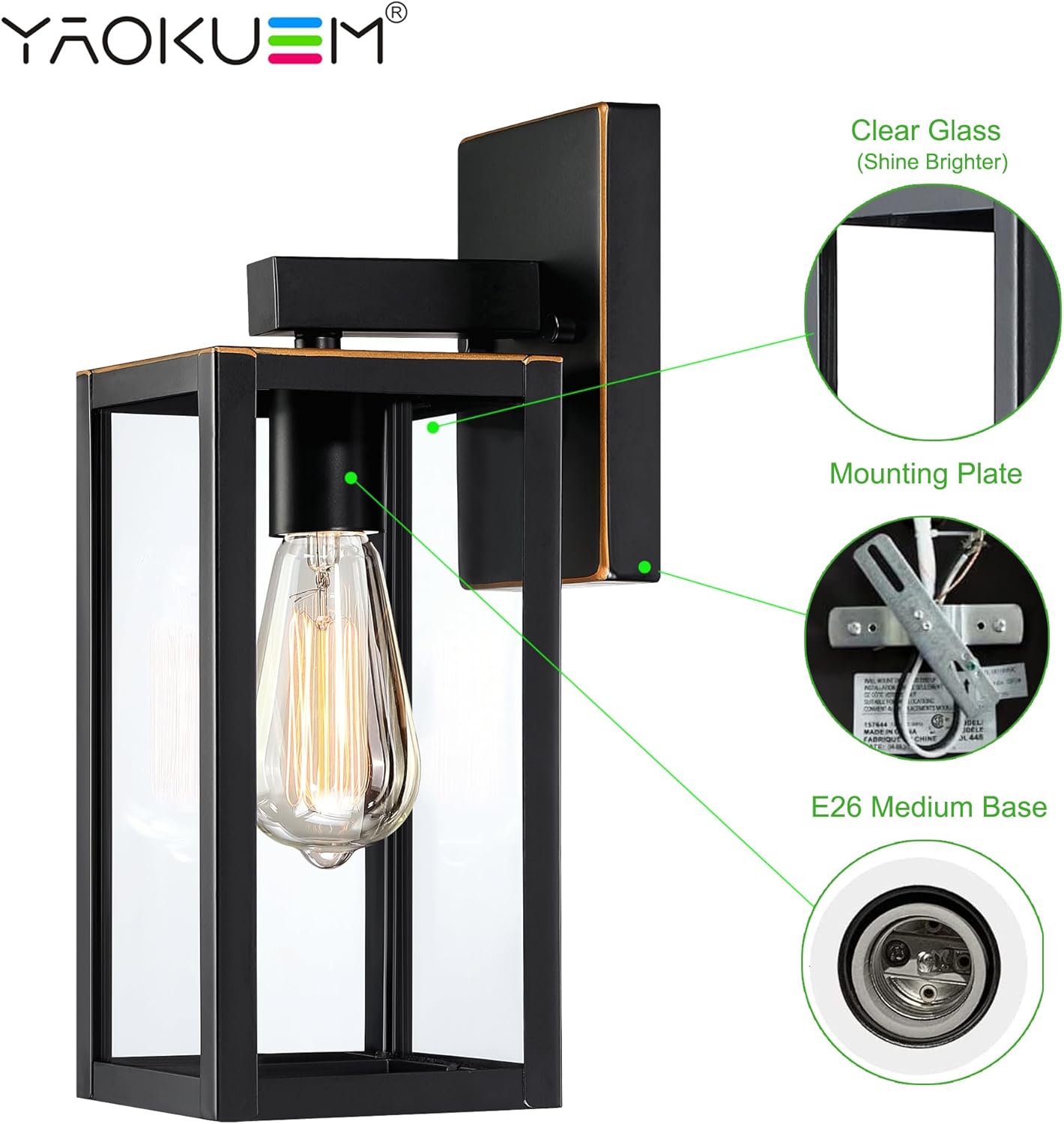 Outdoor Wall Lantern, Wall Sconce as Porch Lighting Fixture, E26 Medium Base, Metal Housing Plus Glass, Bulbs not Included, Oil Rubbed Bronze Finish, 2-Pack