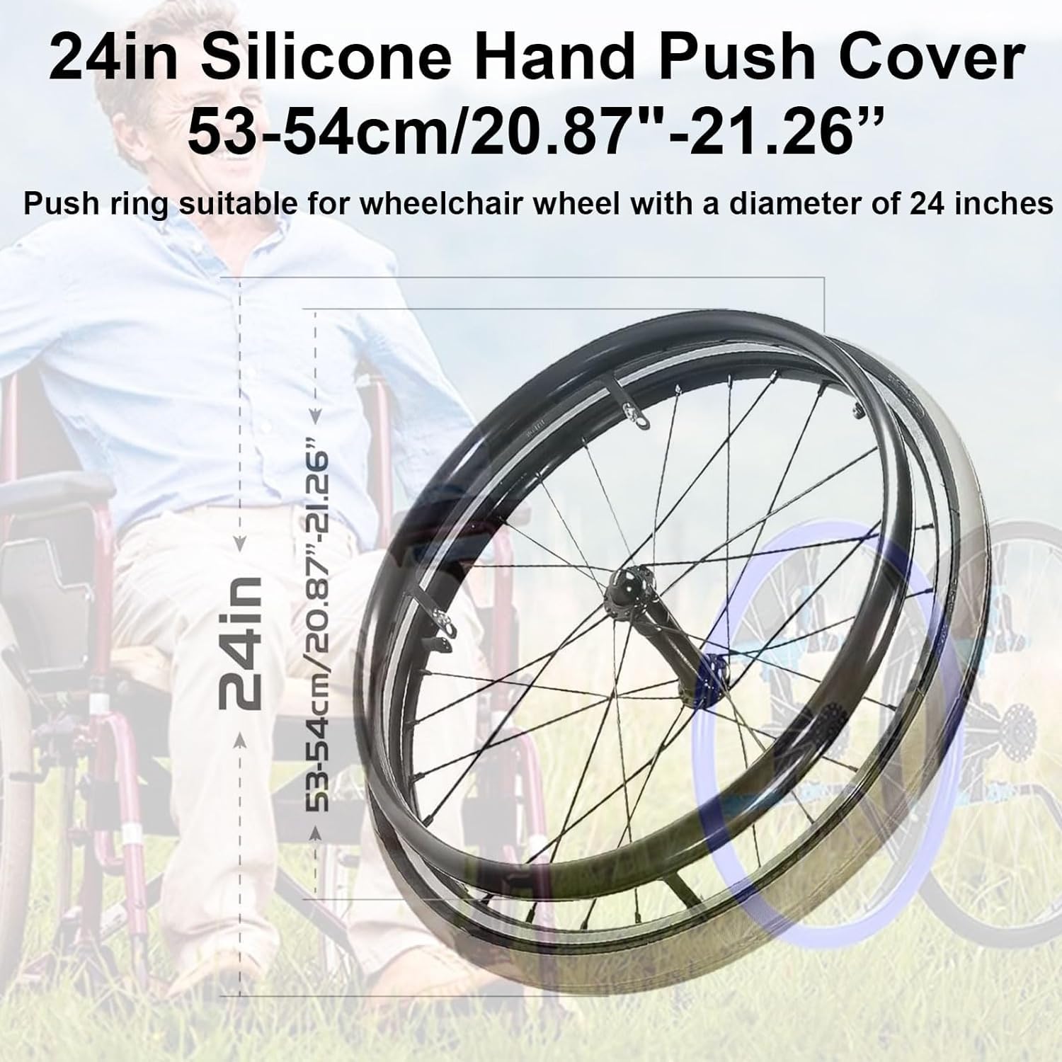 Copertura protettiva in silicone per sedia a rotelle da 61 cm, resistente all'usura, accessori per sedie a rotelle (confezione da 2)