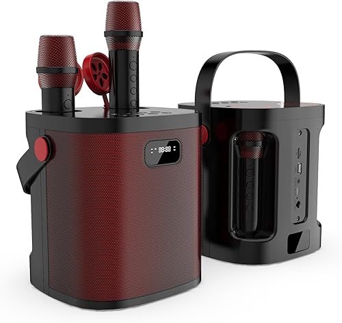 Miniatura 6 de Máquina de karaoke, altavoz Bluetooth portátil con 2 micrófonos inalámbricos ocultos, micrófono de karaoke simple de moda con sistema PA compatible