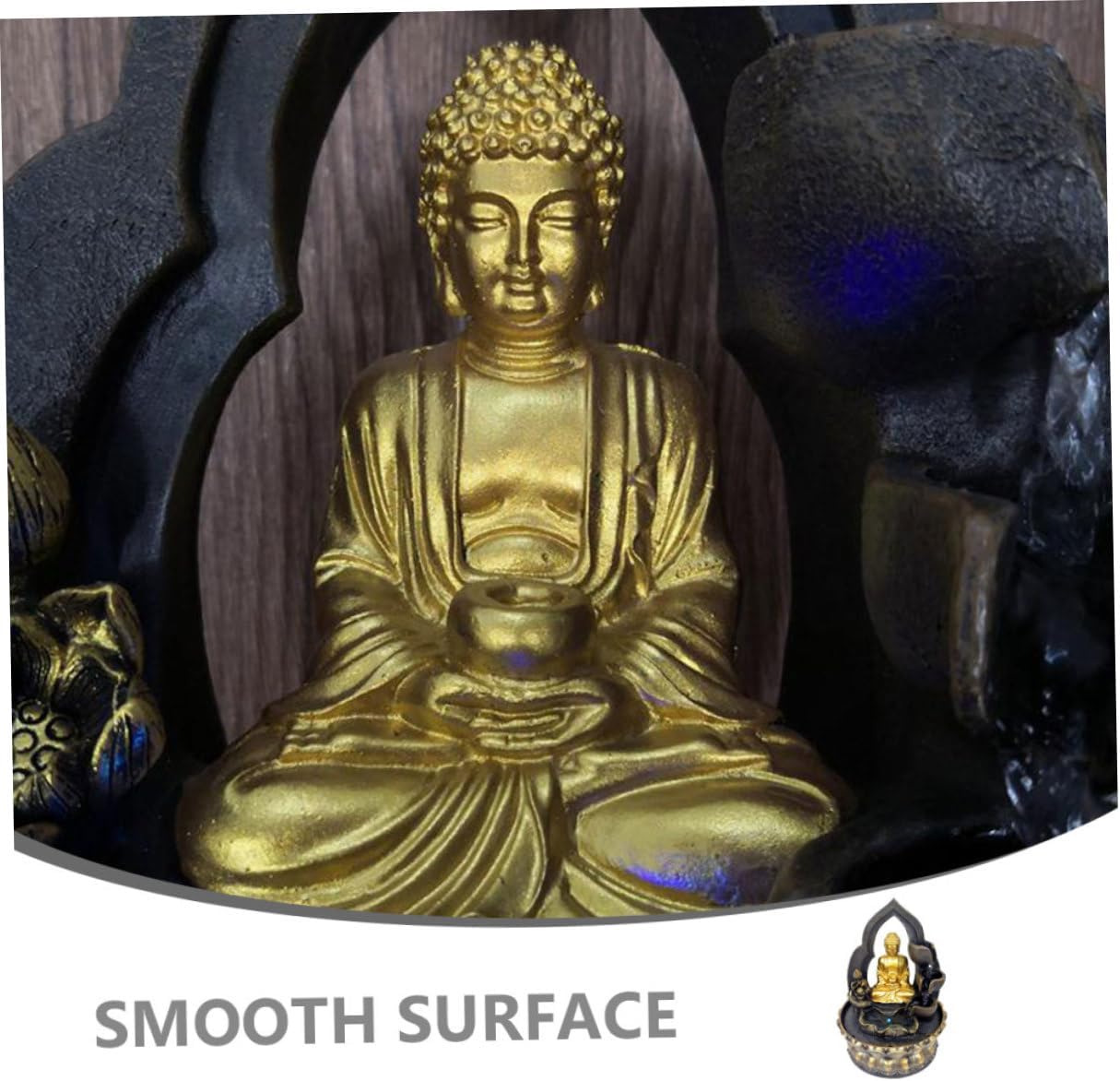 Resin Buddha Tabletop Waterfall Fountain Statue with Flowing Water Feature for Home Office Decor Chinese-Inspired Zen Garden Ornament US