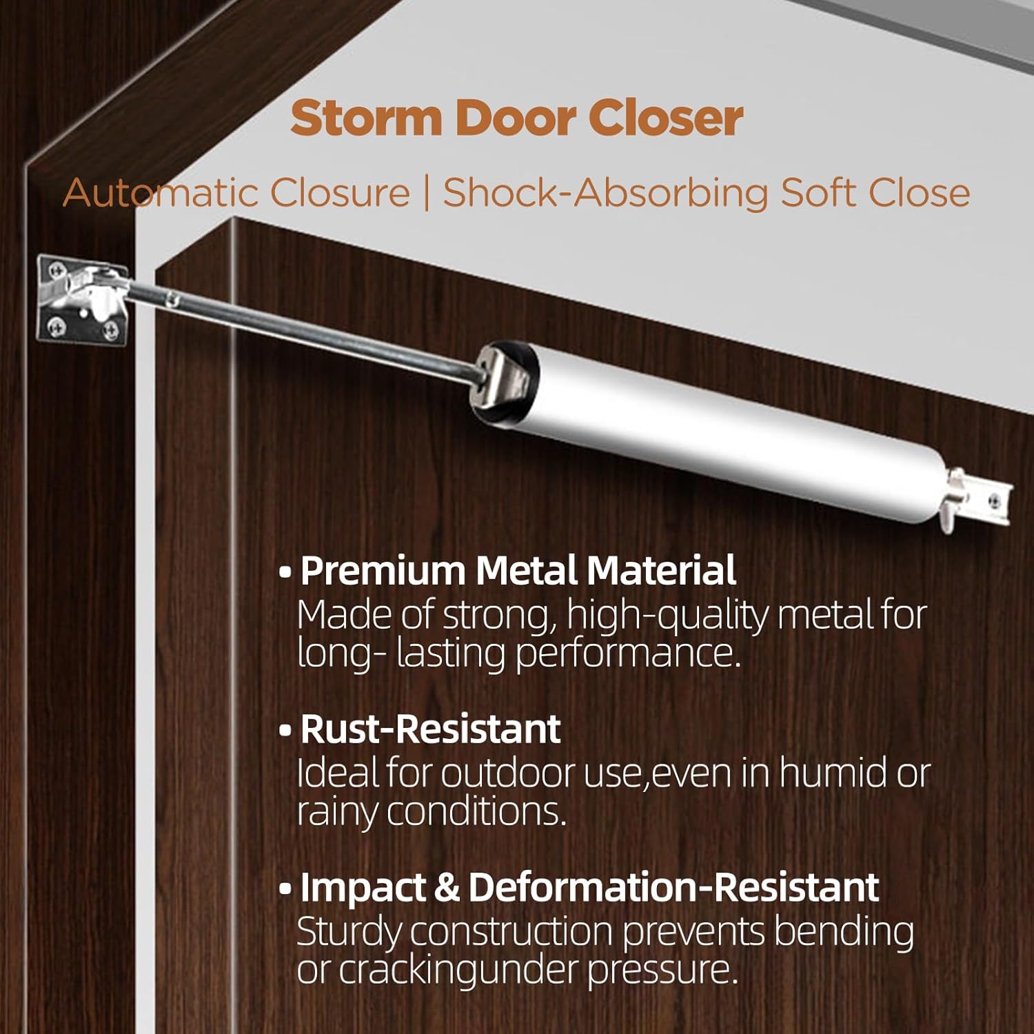 Storm Door Closer, Heavy Duty Adjustable Pneumatic Closer Kit with Safety Hold-Open Feature, Universal Replacement for Screen, Storm, Home, RV & Commercial Doors(DC-03)