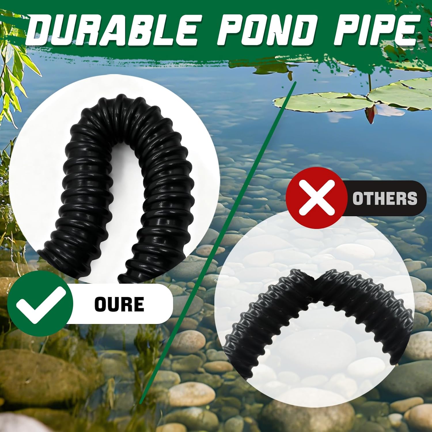 Pond Tubing 1-1/2” × 20 Feet Black Flexible PVC Pond Hose,Garden Pond PVC Tube - Reinforced, Kink-Resistant Tubing for Pumps, Fountains & Waterfalls, with 4 Clamps,1-1/2" Dia