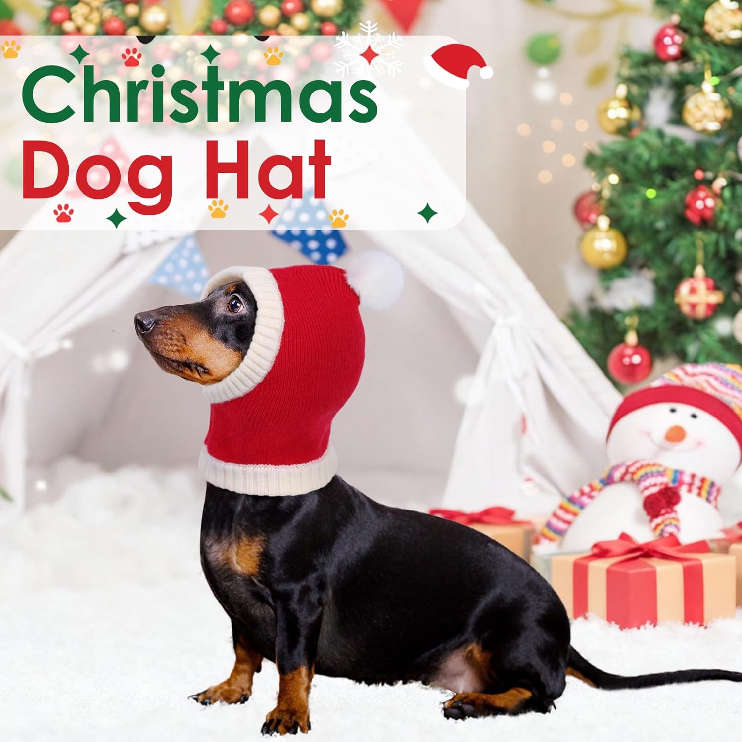 AOFITEE Dog Christmas Hat, Large Dog Winter Hat, Knitted Pet Christmas Santa Cap with Pompom, Soft Neck Ear Warmer Hood Scarf, Funny Holiday Accessories Party Decoration for Small Medium Large Dogs