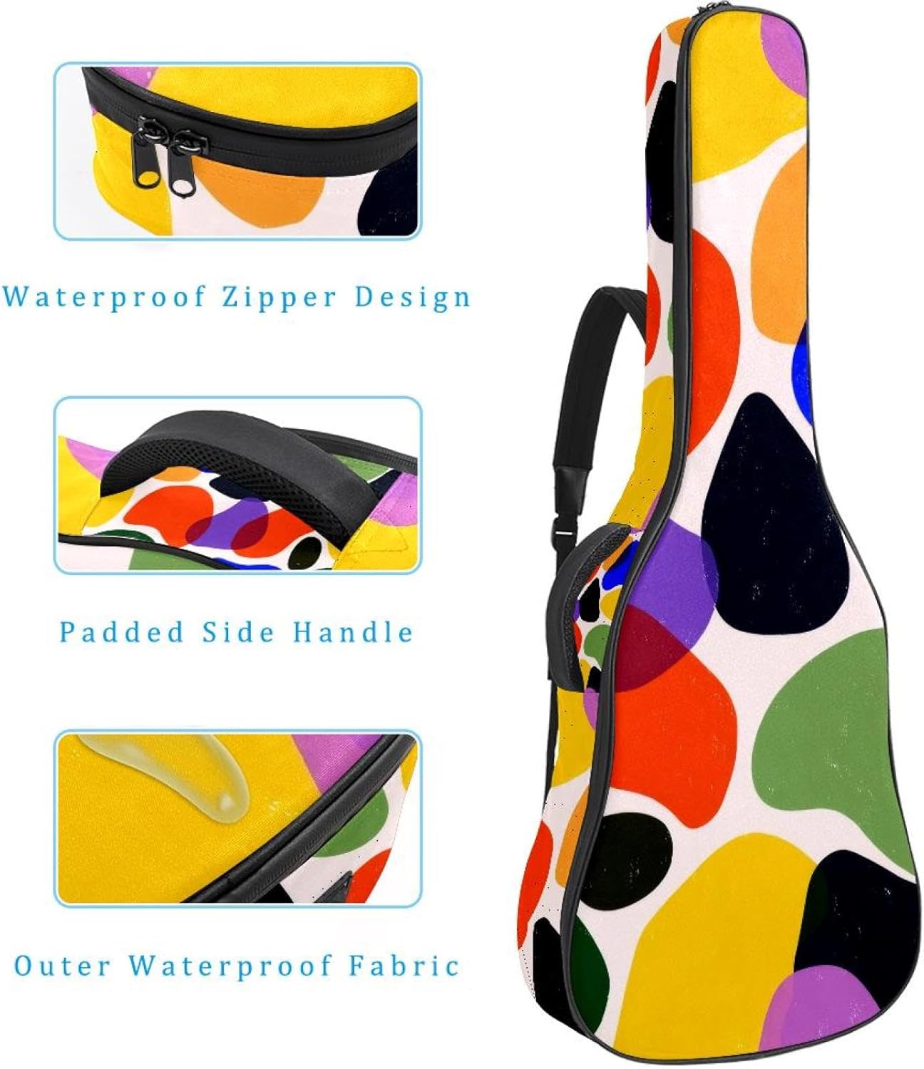 40 41 42 Inch Acoustic Guitar Bag, 0.4 In Thick Sponge Padded Guitar Case Gig Bag with Back Hanger Loop and 2 Pockets, Fun Colorful Abstract Background