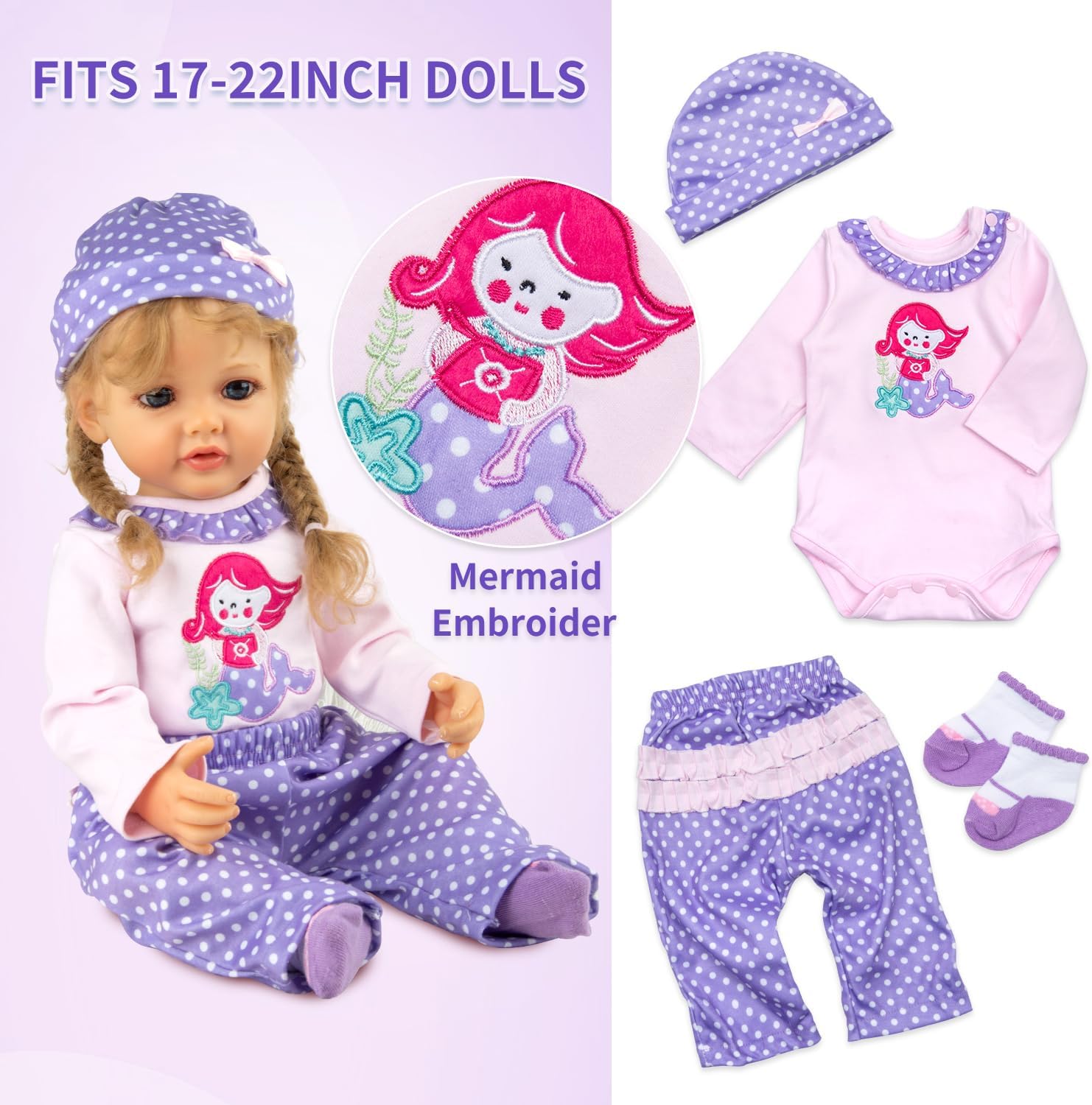 8 Pcs Reborn Baby Girl Doll Clothes Outfit Accessories with Backpack fit for 17-22 Inch Reborn Doll Newborn Baby Girl