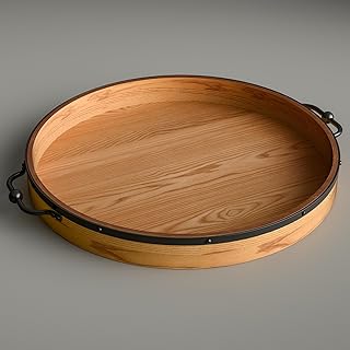 Large Round Ottoman Tray - 22'' Farmhouse Wood Serving Tray with Metal Handles - Circle Charcuterie Board for Living Room - Large Serving Trays for Coffee Table - Ottoman Topper Table