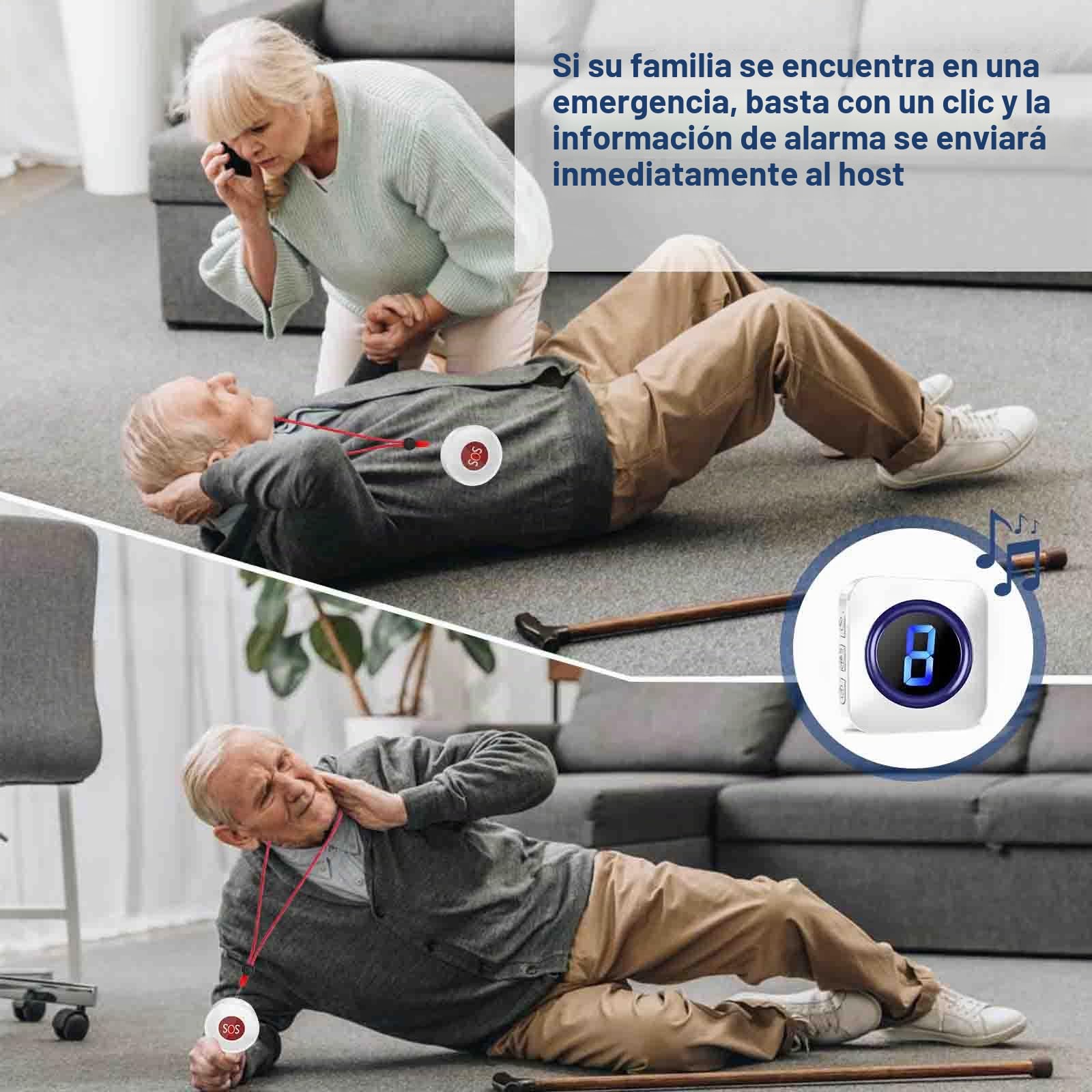 Botón de Llamada de Emergencia para Ancianos, Caregiver Pager Botón, Cuidado de Enfermería, Timbre para Personal Mayores Paciente Edad Avanzada Transmisor y Receptor de Alarma SOS Inalámbrico