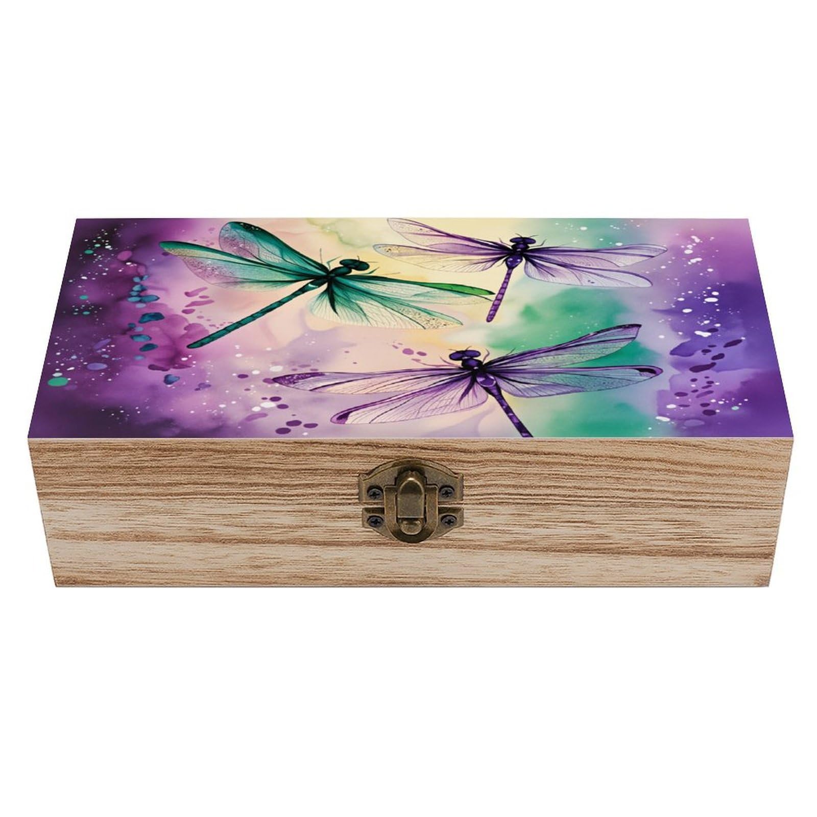 asbwuo Watercolor Dragonflies Vintage Wooden Keepsake Box